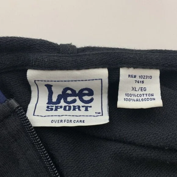 Vintage Sweatshirt Lee Sport XL Zip Front Striped Accents Black White Blue - Picture 3 of 4